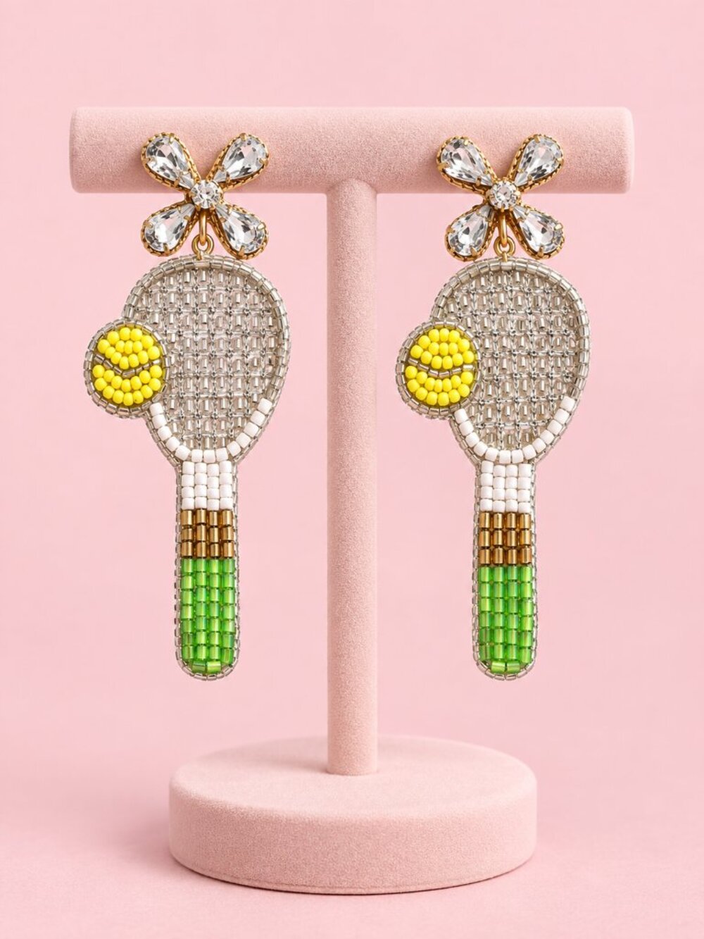 Crystal Resort Sporty Seed Beaded Tennis Players Sports NEW Statement Earrings